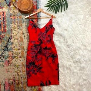 Black Halo Red Black V-Neck Flower Floral Print Sleeveless dress Dress Size 0